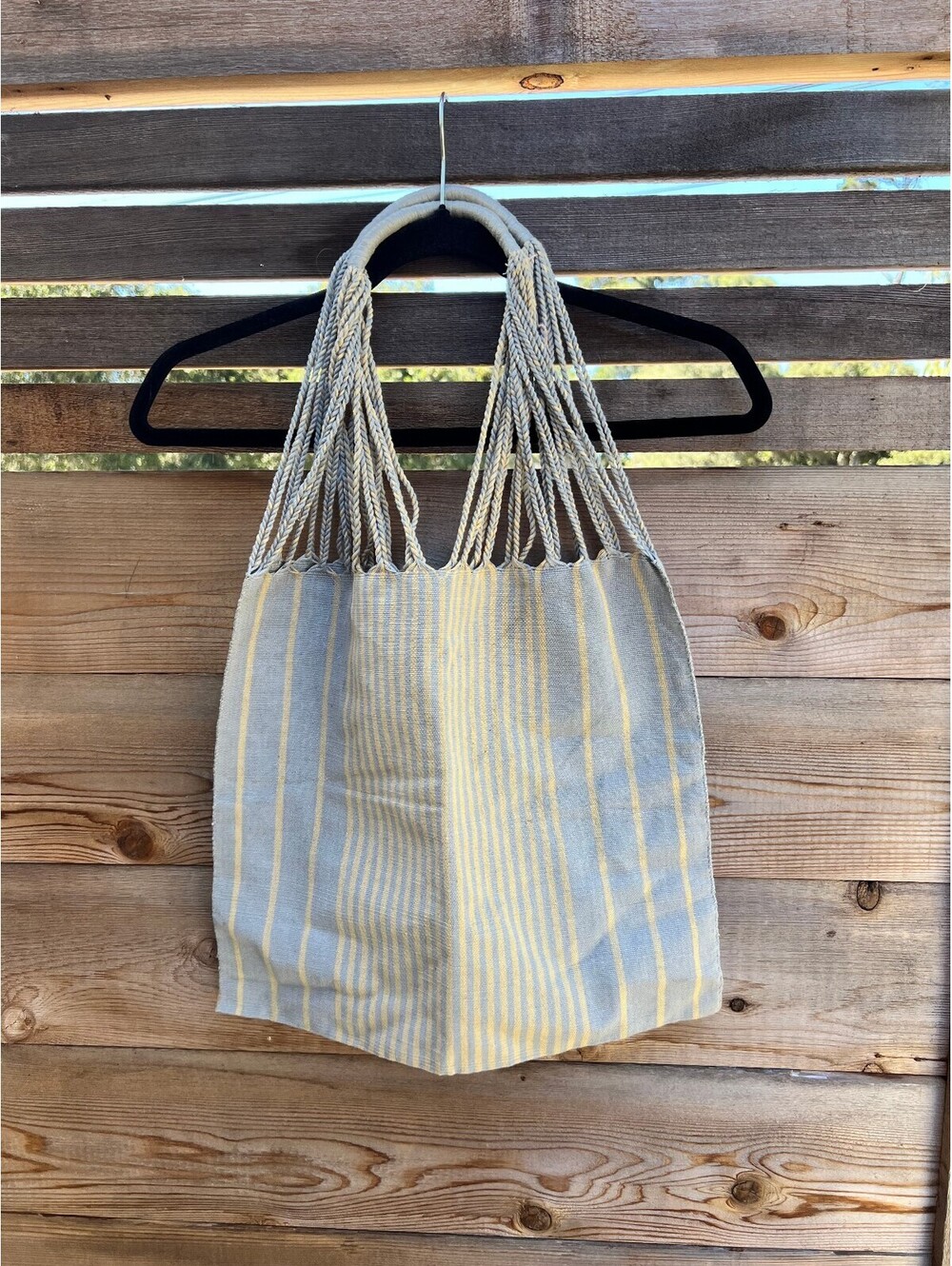 Handcrafted Mexican Hammock Tote Bag | Woven Cotton Striped Boho Market Bag
